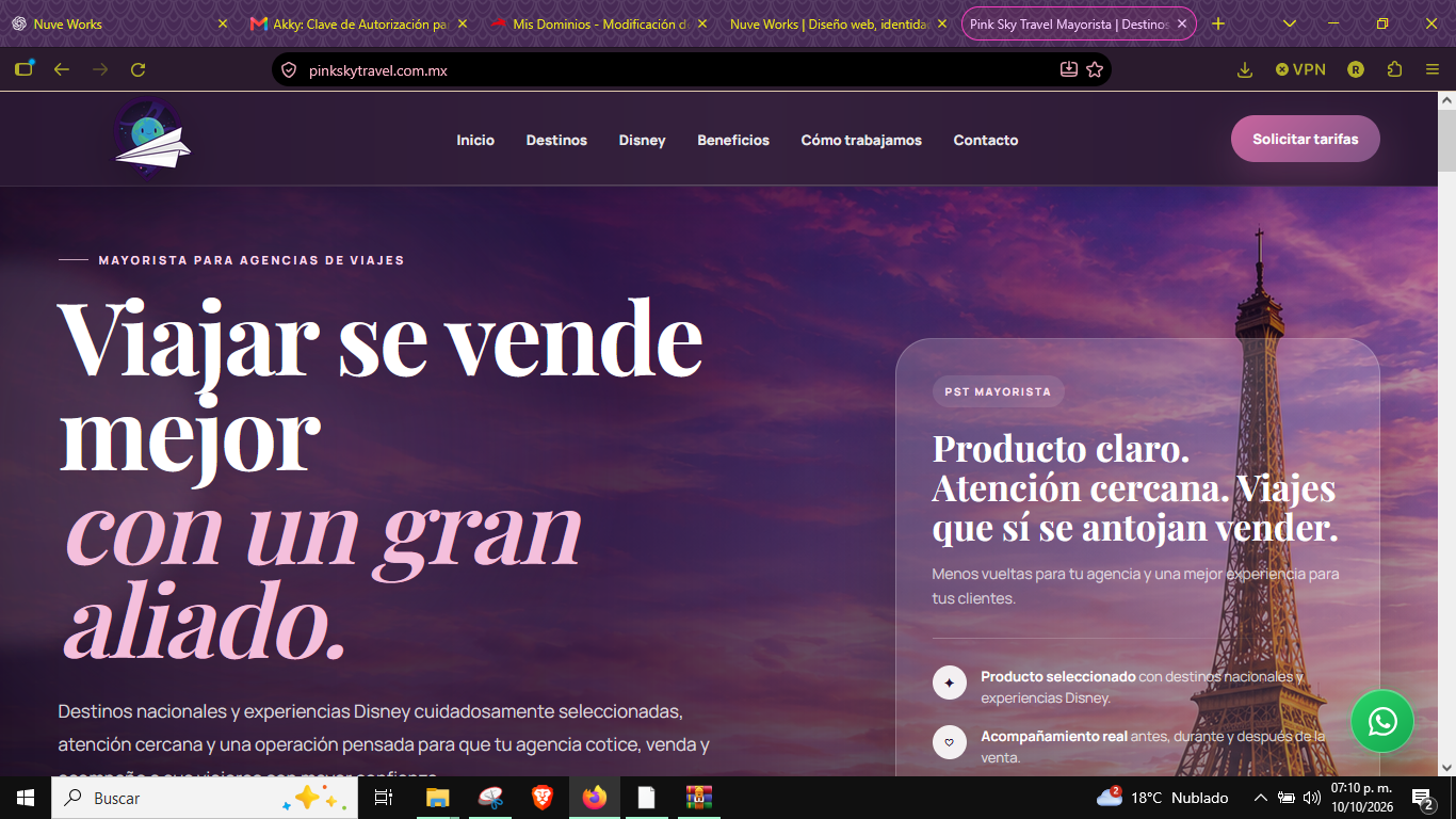 Vista previa del sitio de Pink Sky Travel